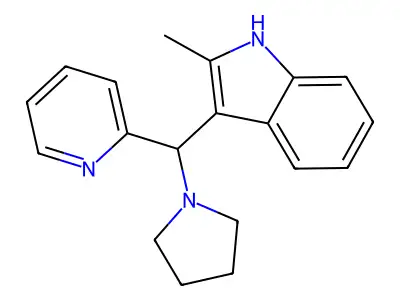2-methyl-3-(pyridin-2-yl(pyrrolidin-1-yl)methyl)-1H-indole structure