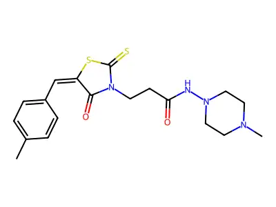 3-[(5E)-5-[(4-methylphenyl)methylidene]-4-oxo-2-sulfanylidene-1,3-thiazolidin-3-yl]-N-(4-methylpiperazin-1-yl)propanamide structure