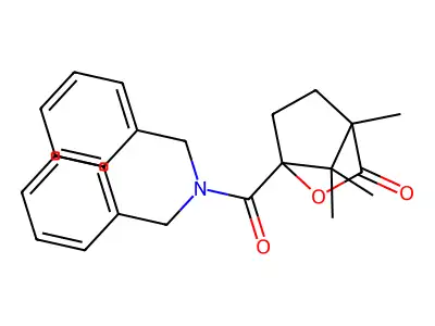 N,N-dibenzyl-4,7,7-trimethyl-3-oxo-2-oxabicyclo[2.2.1]heptane-1-carboxamide structure