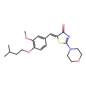 (5E)-5-[[3-methoxy-4-(3-methylbutoxy)phenyl]methylidene]-2-morpholin-4-yl-1,3-thiazol-4-one structure