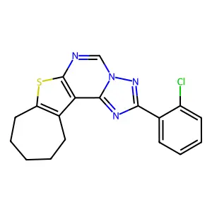 2-(2-chlorophenyl)-9,10,11,12-tetrahydro-8H-cyclohepta[4,5]thieno[3,2-e][1,2,4]triazolo[1,5-c]pyrimidine structure