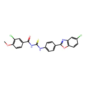 3-chloro-N-[[4-(5-chloro-1,3-benzoxazol-2-yl)phenyl]carbamothioyl]-4-methoxybenzamide structure