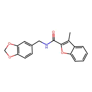 N-(1,3-benzodioxol-5-ylmethyl)-3-methyl-1-benzofuran-2-carboxamide structure