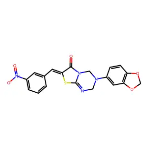 (7Z)-3-(1,3-benzodioxol-5-yl)-7-[(3-nitrophenyl)methylidene]-2,4-dihydro-[1,3]thiazolo[3,2-a][1,3,5]triazin-6-one structure