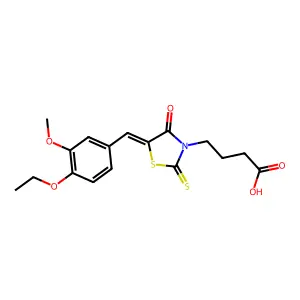 (Z)-4-(5-(4-ethoxy-3-methoxybenzylidene)-4-oxo-2-thioxothiazolidin-3-yl)butanoic acid structure