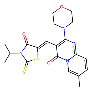 (Z)-3-isopropyl-5-((7-methyl-2-morpholino-4-oxo-4H-pyrido[1,2-a]pyrimidin-3-yl)methylene)-2-thioxothiazolidin-4-one structure