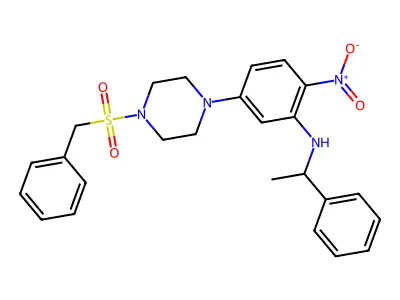 5-(4-benzylsulfonylpiperazin-1-yl)-2-nitro-N-(1-phenylethyl)aniline structure