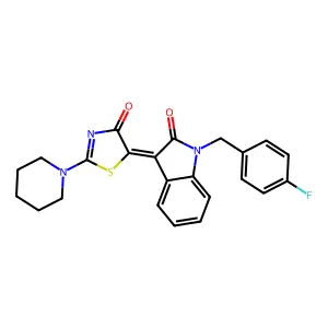 (Z)-5-(1-(4-fluorobenzyl)-2-oxoindolin-3-ylidene)-2-(piperidin-1-yl)thiazol-4(5H)-one structure