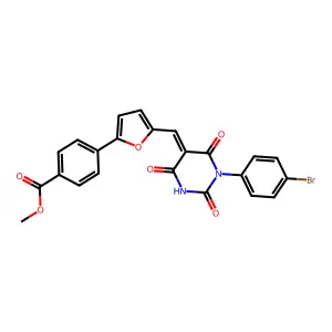 methyl 4-(5-{(E)-[1-(4-bromophenyl)-2,4,6-trioxotetrahydropyrimidin-5(2H)-ylidene]methyl}furan-2-yl)benzoate structure