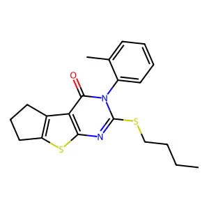 2-(butylsulfanyl)-3-(2-methylphenyl)-3,5,6,7-tetrahydro-4H-cyclopenta[4,5]thieno[2,3-d]pyrimidin-4-one structure