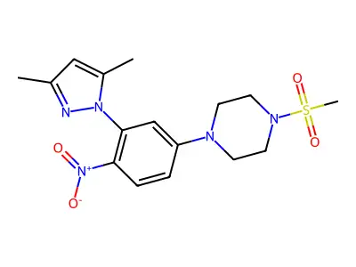 1-[3-(3,5-Dimethylpyrazol-1-yl)-4-nitrophenyl]-4-methylsulfonylpiperazine structure