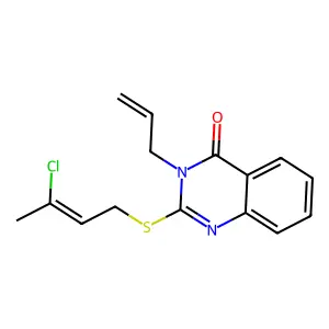 2-[(Z)-3-chlorobut-2-enyl]sulfanyl-3-prop-2-enylquinazolin-4-one structure