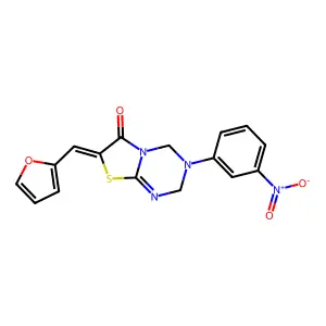 (7Z)-7-(furan-2-ylmethylidene)-3-(3-nitrophenyl)-2,4-dihydro-[1,3]thiazolo[3,2-a][1,3,5]triazin-6-one structure