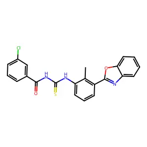 N-[[3-(1,3-benzoxazol-2-yl)-2-methylphenyl]carbamothioyl]-3-chlorobenzamide structure