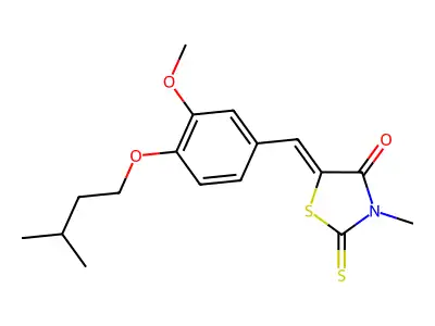 (Z)-5-(4-(isopentyloxy)-3-methoxybenzylidene)-3-methyl-2-thioxothiazolidin-4-one structure