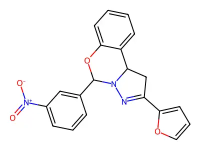 2-(furan-2-yl)-5-(3-nitrophenyl)-5,10b-dihydro-1H-pyrazolo[1,5-c][1,3]benzoxazine structure