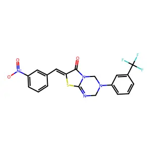 (7Z)-7-[(3-nitrophenyl)methylidene]-3-[3-(trifluoromethyl)phenyl]-2,4-dihydro-[1,3]thiazolo[3,2-a][1,3,5]triazin-6-one structure