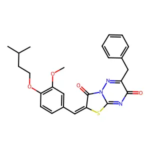 (2Z)-6-benzyl-2-[[3-methoxy-4-(3-methylbutoxy)phenyl]methylidene]-[1,3]thiazolo[3,2-b][1,2,4]triazine-3,7-dione structure