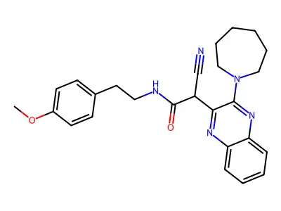 2-[3-(azepan-1-yl)quinoxalin-2-yl]-2-cyano-N-[2-(4-methoxyphenyl)ethyl]acetamide structure