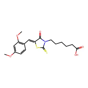 6-[(5Z)-5-(2,4-dimethoxybenzylidene)-4-oxo-2-thioxo-1,3-thiazolidin-3-yl]hexanoic acid structure