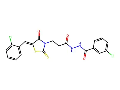 5-[(2-Chlorophenyl)methylene]-4-oxo-2-thioxo-3-thiazolidinepropanoic acid 2-(3-chlorobenzoyl)hydrazide structure