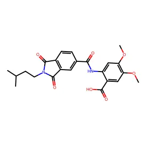 4,5-dimethoxy-2-[[2-(3-methylbutyl)-1,3-dioxoisoindole-5-carbonyl]amino]benzoic acid structure