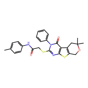 2-((6,6-dimethyl-4-oxo-3-phenyl-4,5,6,8-tetrahydro-3H-pyrano[4',3':4,5]thieno[2,3-d]pyrimidin-2-yl)thio)-N-(p-tolyl)acetamide structure