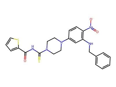 N-[4-[3-(benzylamino)-4-nitrophenyl]piperazine-1-carbothioyl]thiophene-2-carboxamide structure