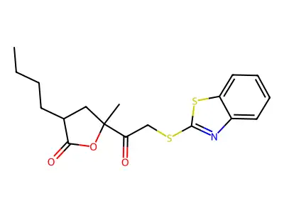 5-[2-(1,3-Benzothiazol-2-ylsulfanyl)acetyl]-3-butyl-5-methyloxolan-2-one structure