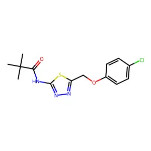 N-[5-[(4-chlorophenoxy)methyl]-1,3,4-thiadiazol-2-yl]-2,2-dimethylpropanamide structure