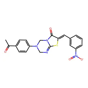 (7Z)-3-(4-acetylphenyl)-7-[(3-nitrophenyl)methylidene]-2,4-dihydro-[1,3]thiazolo[3,2-a][1,3,5]triazin-6-one structure