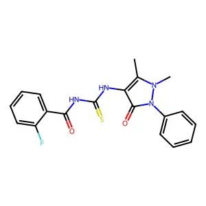 N-[(1,5-dimethyl-3-oxo-2-phenylpyrazol-4-yl)carbamothioyl]-2-fluorobenzamide structure