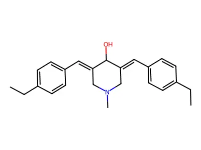 (3E,5E)-3,5-bis[(4-ethylphenyl)methylidene]-1-methylpiperidin-4-ol structure