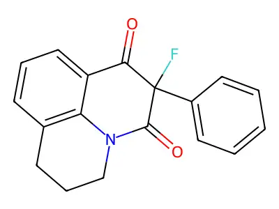2-fluoro-2-phenyl-6,7-dihydro-1H,5H-pyrido[3,2,1-ij]quinoline-1,3(2H)-dione structure