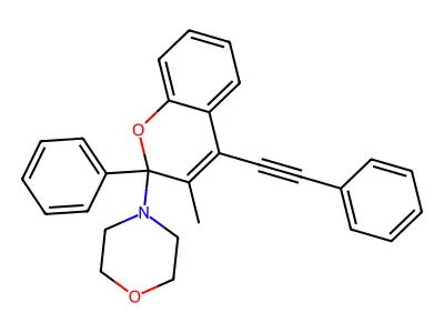 4-[3-Methyl-2-phenyl-4-(2-phenylethynyl)chromen-2-yl]morpholine structure
