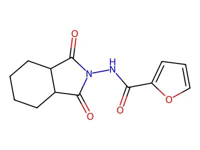 N-(1,3-dioxo-3a,4,5,6,7,7a-hexahydroisoindol-2-yl)furan-2-carboxamide structure