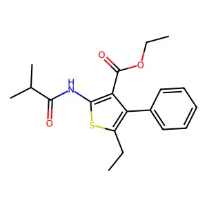 Ethyl 5-ethyl-2-(isobutyrylamino)-4-phenylthiophene-3-carboxylate structure