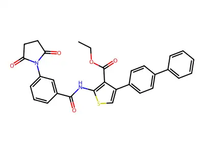 ethyl 2-[[3-(2,5-dioxopyrrolidin-1-yl)benzoyl]amino]-4-(4-phenylphenyl)thiophene-3-carboxylate structure