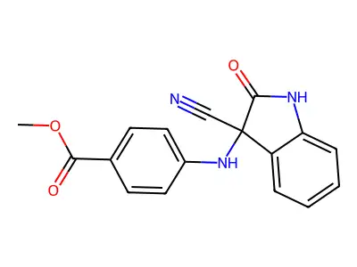 methyl 4-[(3-cyano-2-oxo-2,3-dihydro-1H-indol-3-yl)amino]benzoate structure