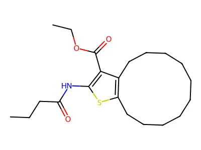 ethyl 2-(butanoylamino)-4,5,6,7,8,9,10,11,12,13-decahydrocyclododeca[b]thiophene-3-carboxylate structure