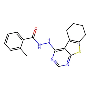 2-methyl-N'-(5,6,7,8-tetrahydro-[1]benzothiolo[2,3-d]pyrimidin-4-yl)benzohydrazide structure