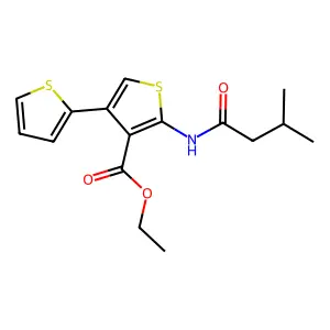 Ethyl 2-(3-methylbutanoylamino)-4-thiophen-2-ylthiophene-3-carboxylate structure