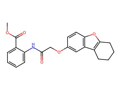 Methyl 2-[[2-(6,7,8,9-tetrahydrodibenzofuran-2-yloxy)acetyl]amino]benzoate structure