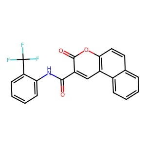 3-oxo-N-[2-(trifluoromethyl)phenyl]benzo[f]chromene-2-carboxamide structure