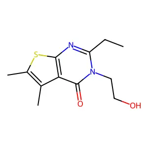 2-ethyl-3-(2-hydroxyethyl)-5,6-dimethylthieno[2,3-d]pyrimidin-4(3H)-one structure