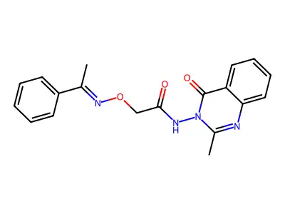 N-(2-methyl-4-oxoquinazolin-3-yl)-2-[(E)-1-phenylethylideneamino]oxyacetamide structure
