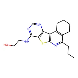 2-((5-propyl-1,2,3,4-tetrahydropyrimido[4',5':4,5]thieno[2,3-c]isoquinolin-8-yl)amino)ethanol structure