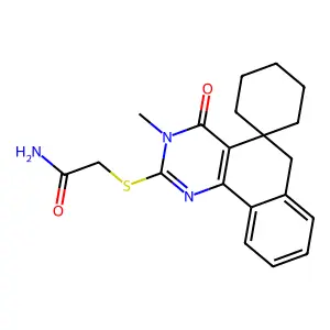2-(3-methyl-4-oxospiro[6H-benzo[h]quinazoline-5,1'-cyclohexane]-2-yl)sulfanylacetamide structure