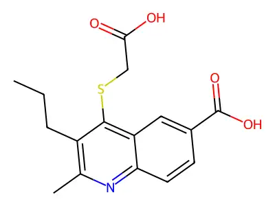 4-((Carboxymethyl)thio)-2-methyl-3-propyl-6-quinolinecarboxylic acid structure