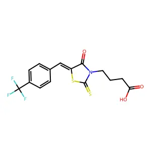 4-{(5Z)-4-oxo-2-thioxo-5-[4-(trifluoromethyl)benzylidene]-1,3-thiazolidin-3-yl}butanoic acid structure